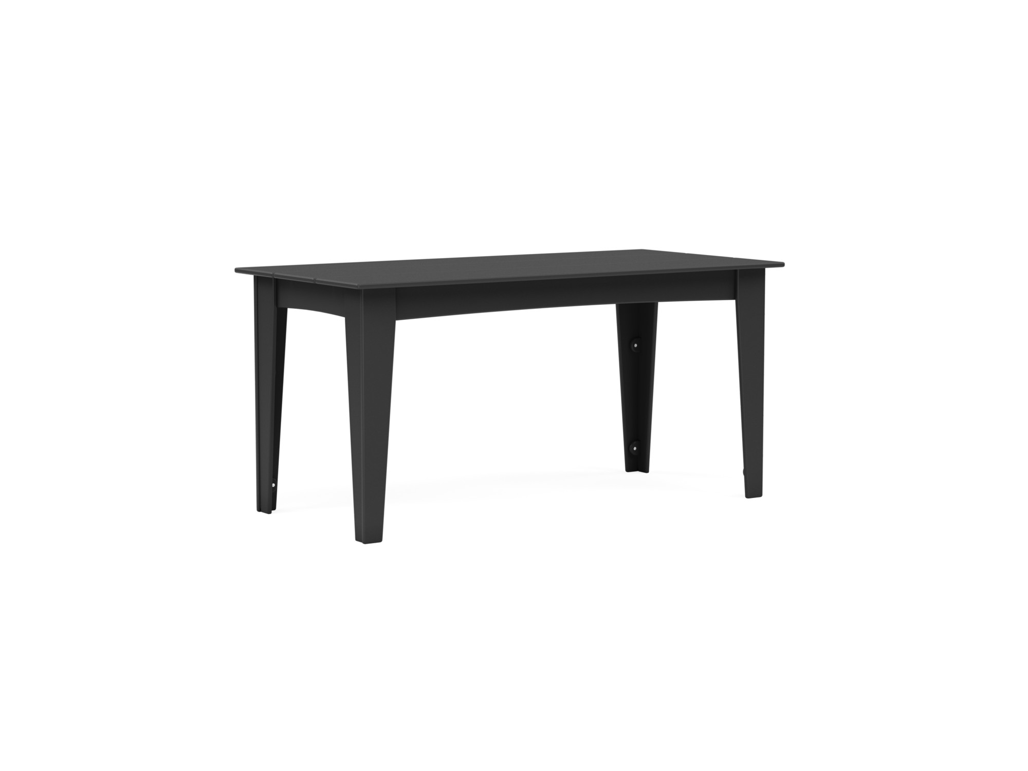 Front angle view of black outdoor dining table